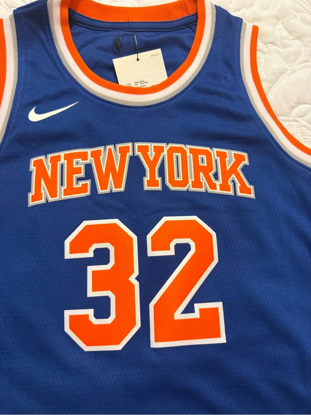 Nike Knicks Royal Blue and Orange Basketball Jersey #32 - Picture 2 of 9